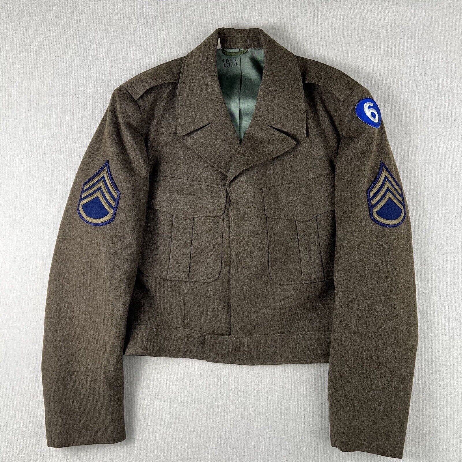 Vintage 50s Wool Serge Olive Drab Jacket Men’s 38r Green Collared Staff Sargent